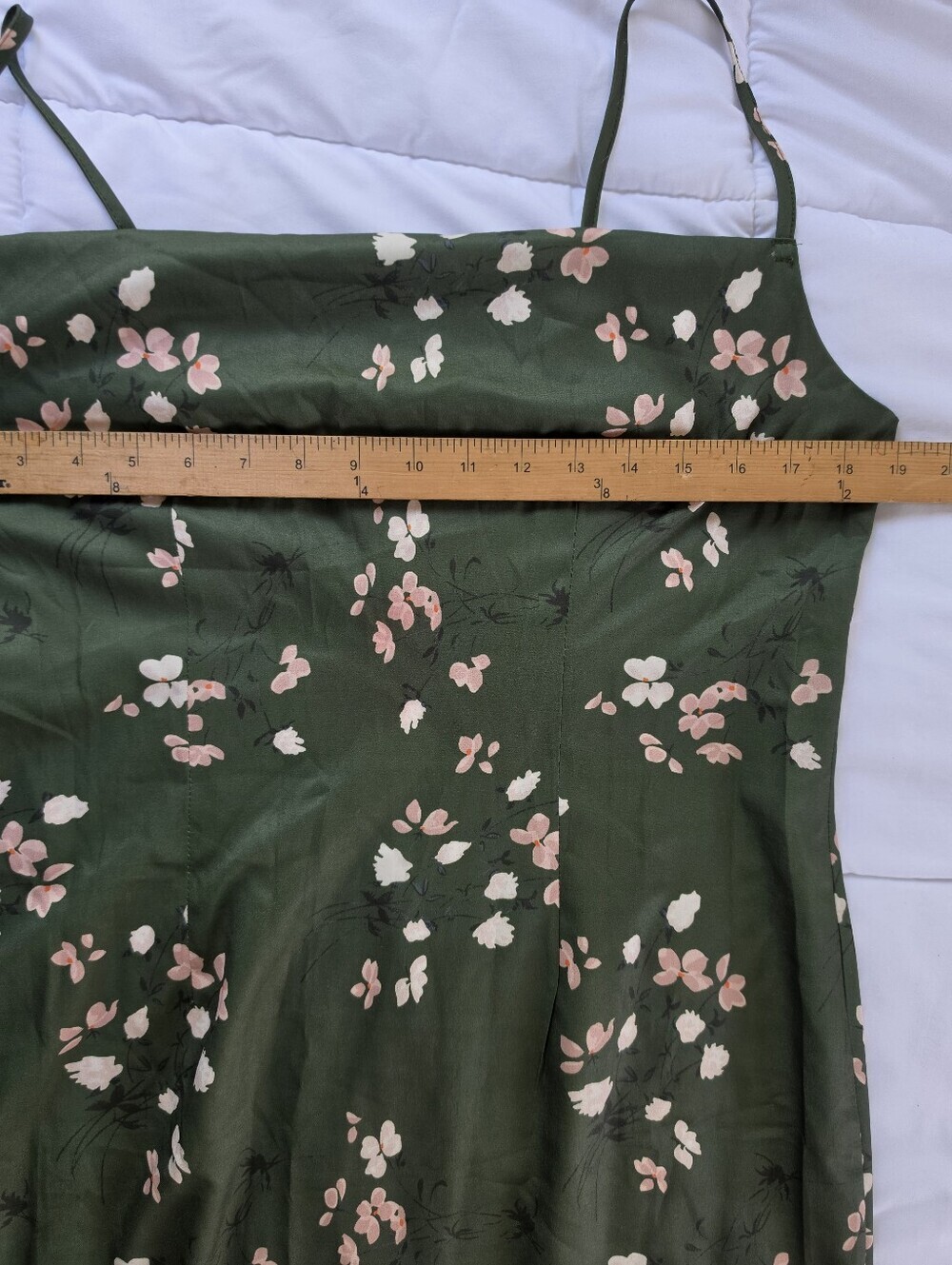 Cider Green Floral Slip Midi Dress with spaghetti straps. - Picture 4 of 6